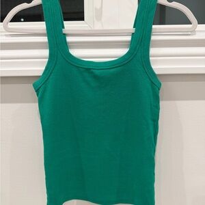 Hollister Women's Teal Ribbed Tank Top with Logo